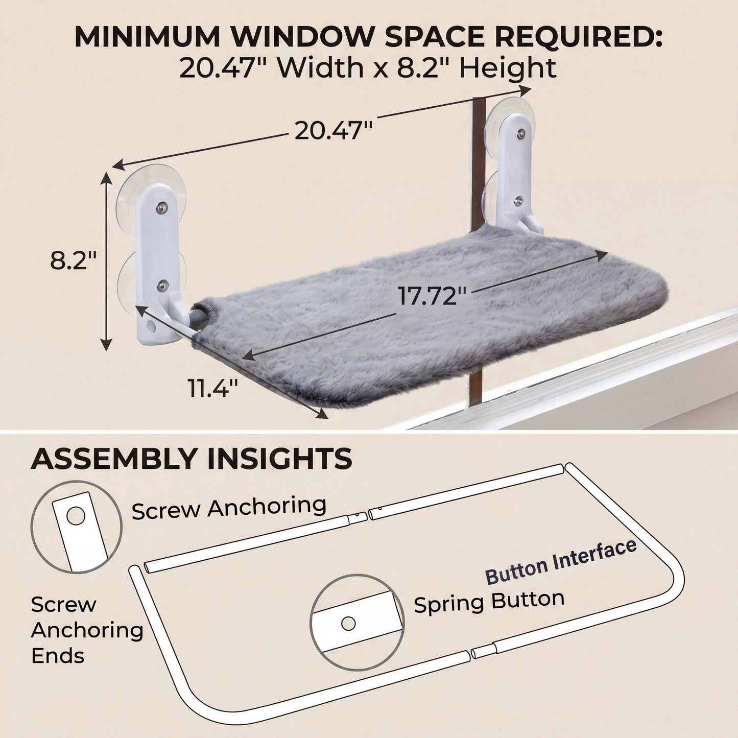 Foldable Cat Window Perch - Cordless Space-Saving Hammock with Jumbo Suction Cups and Sturdy Metal Frame, Ideal Cat Bed for Indoor Use and Travel in RVs and Cars