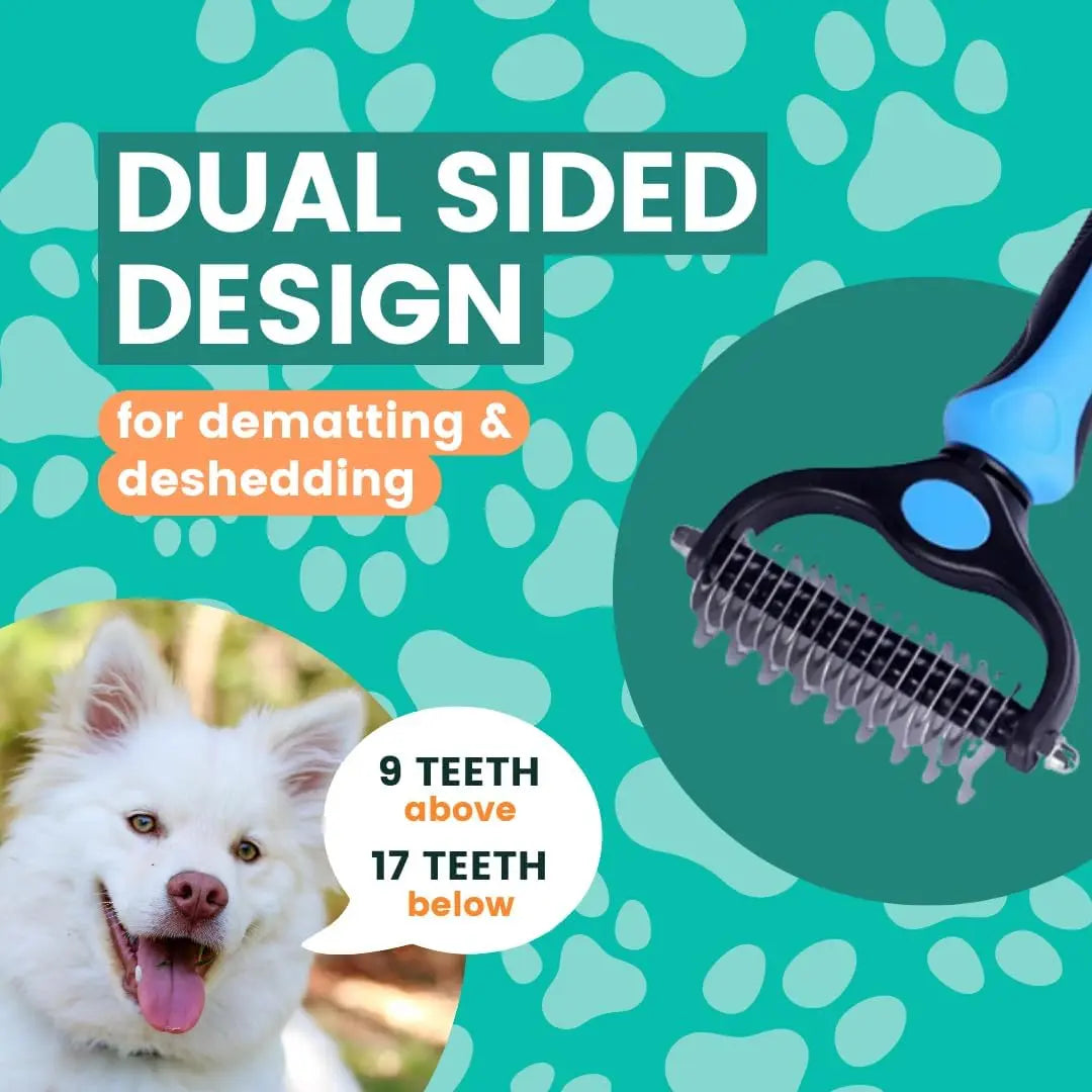 Stainless Steel Double-Sided Pet Detangling Comb - Professional Grooming Shedding Brush for Dogs and Cats, Optimal Blade Spacing for Effective Matting and Fur Removal, Summervibes