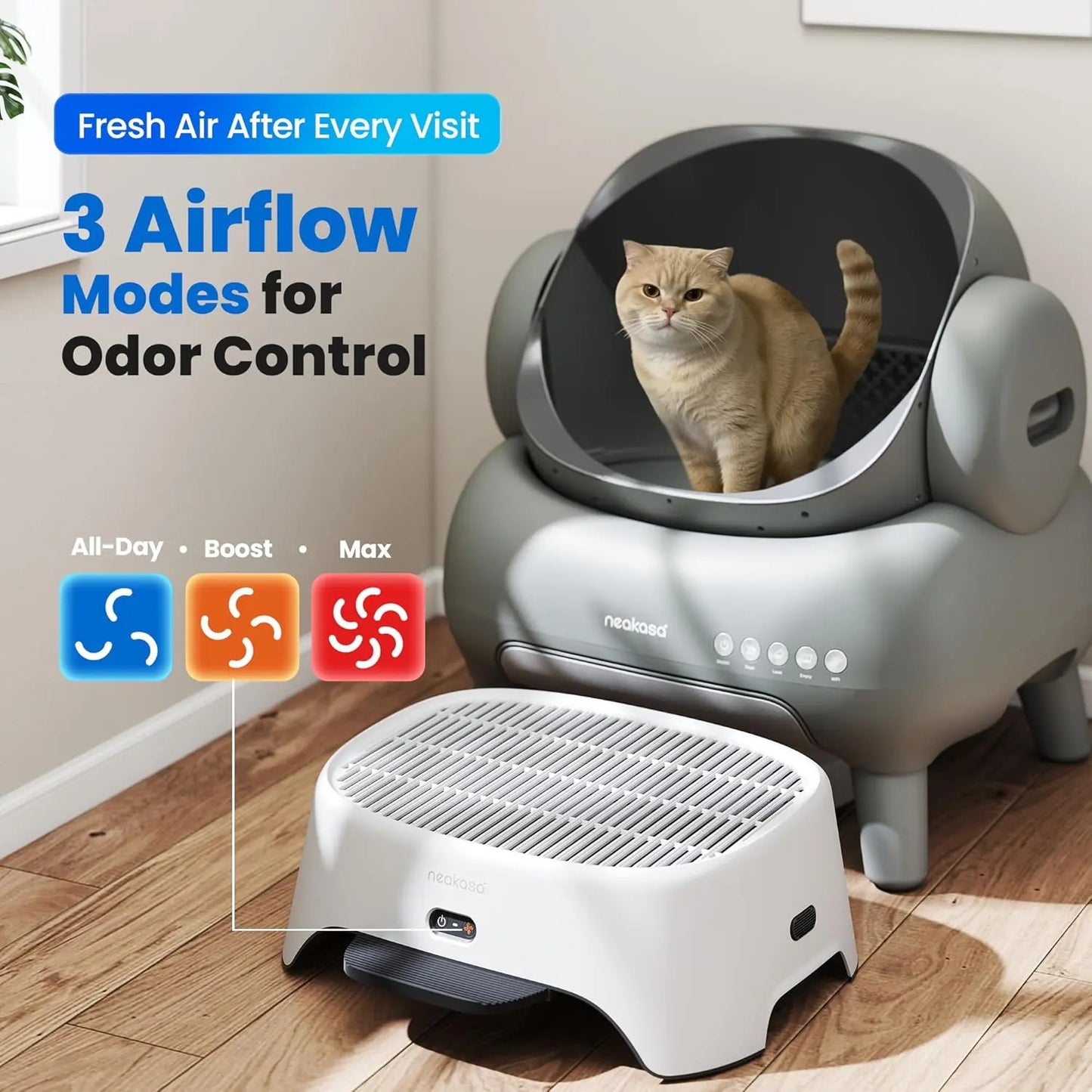Neakasa Airstep Pet Air Purifier Step,3-Mode Odor, Dust & Pet Hair Control, Air Filter Compatible with M1 plus / M1 Lite and Most Automatic & Traditional Litter Boxes