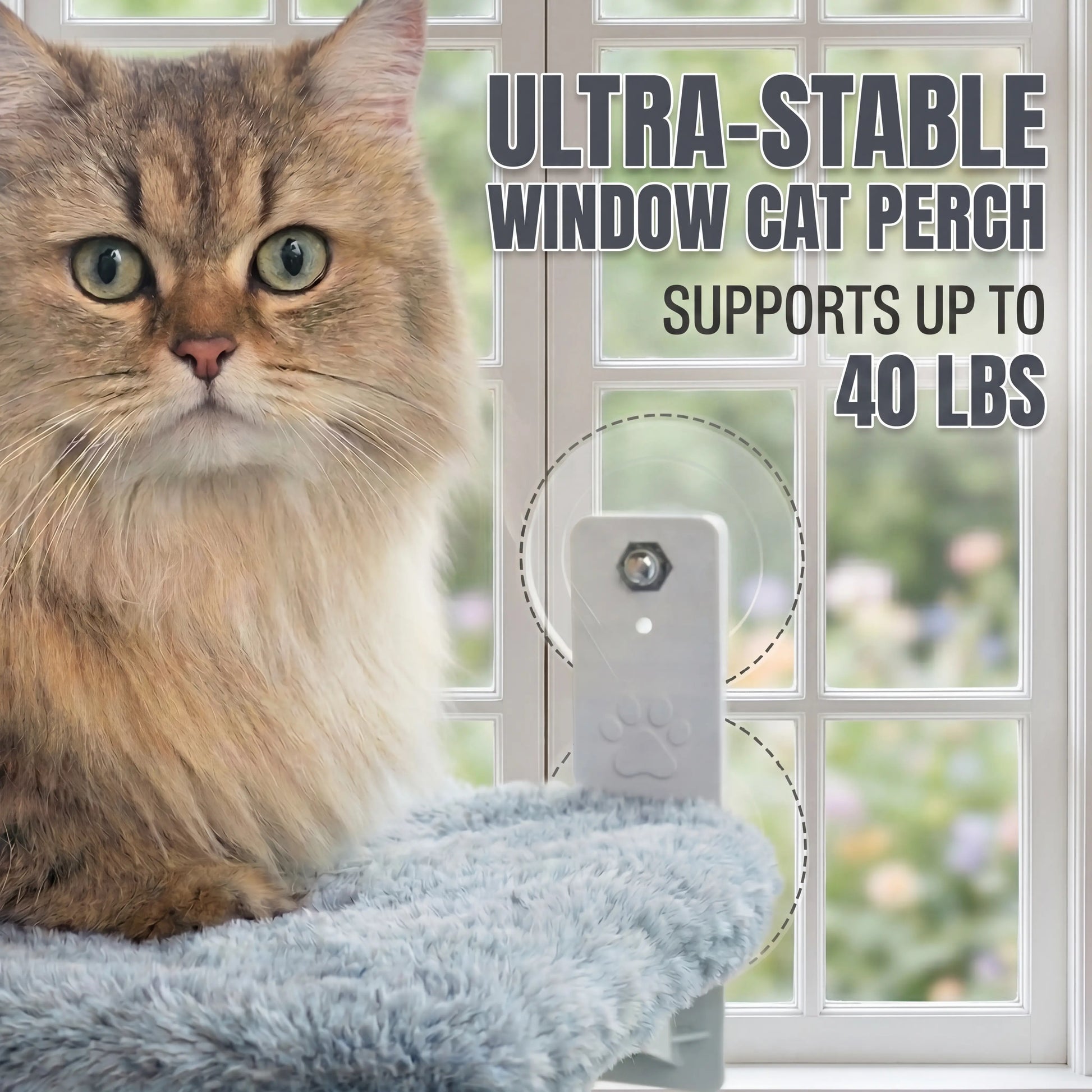 Foldable Cat Window Perch - Cordless Space-Saving Hammock with Jumbo Suction Cups and Sturdy Metal Frame, Ideal Cat Bed for Indoor Use and Travel in RVs and Cars