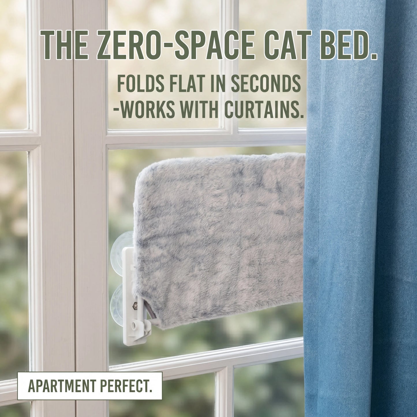 Foldable Cat Window Perch - Cordless Space-Saving Hammock with Jumbo Suction Cups and Sturdy Metal Frame, Ideal Cat Bed for Indoor Use and Travel in RVs and Cars
