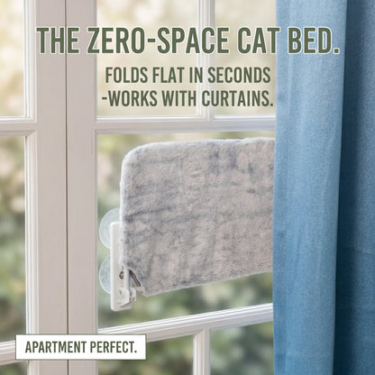 Foldable Cat Window Perch - Cordless Space-Saving Hammock with Jumbo Suction Cups and Sturdy Metal Frame, Ideal Cat Bed for Indoor Use and Travel in RVs and Cars