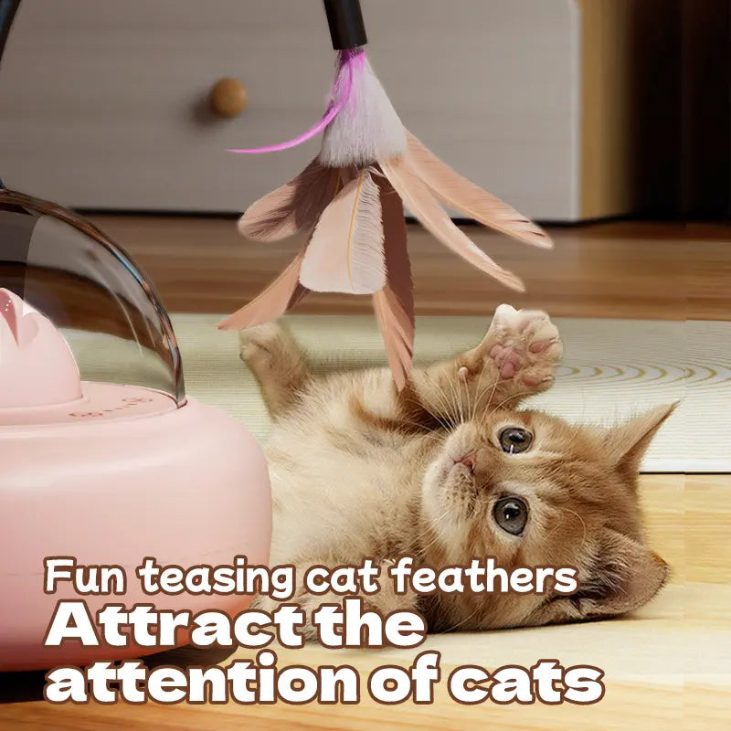 Automatic Interactive Cat Teaser Toy Self-Playing Laser Feather Combo Smart Pet Toy to Keep Your Kitten Busy Relieve Boredom All Day No More Lonely Cats