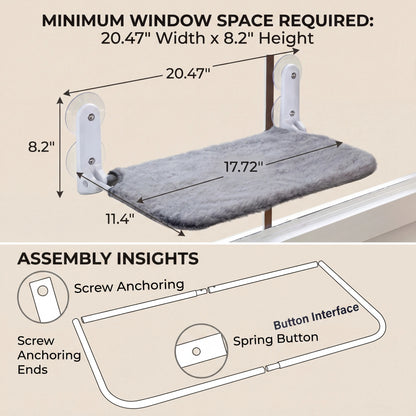 Foldable Cat Window Perch - Cordless Space-Saving Hammock with Jumbo Suction Cups and Sturdy Metal Frame, Ideal Cat Bed for Indoor Use and Travel in RVs and Cars