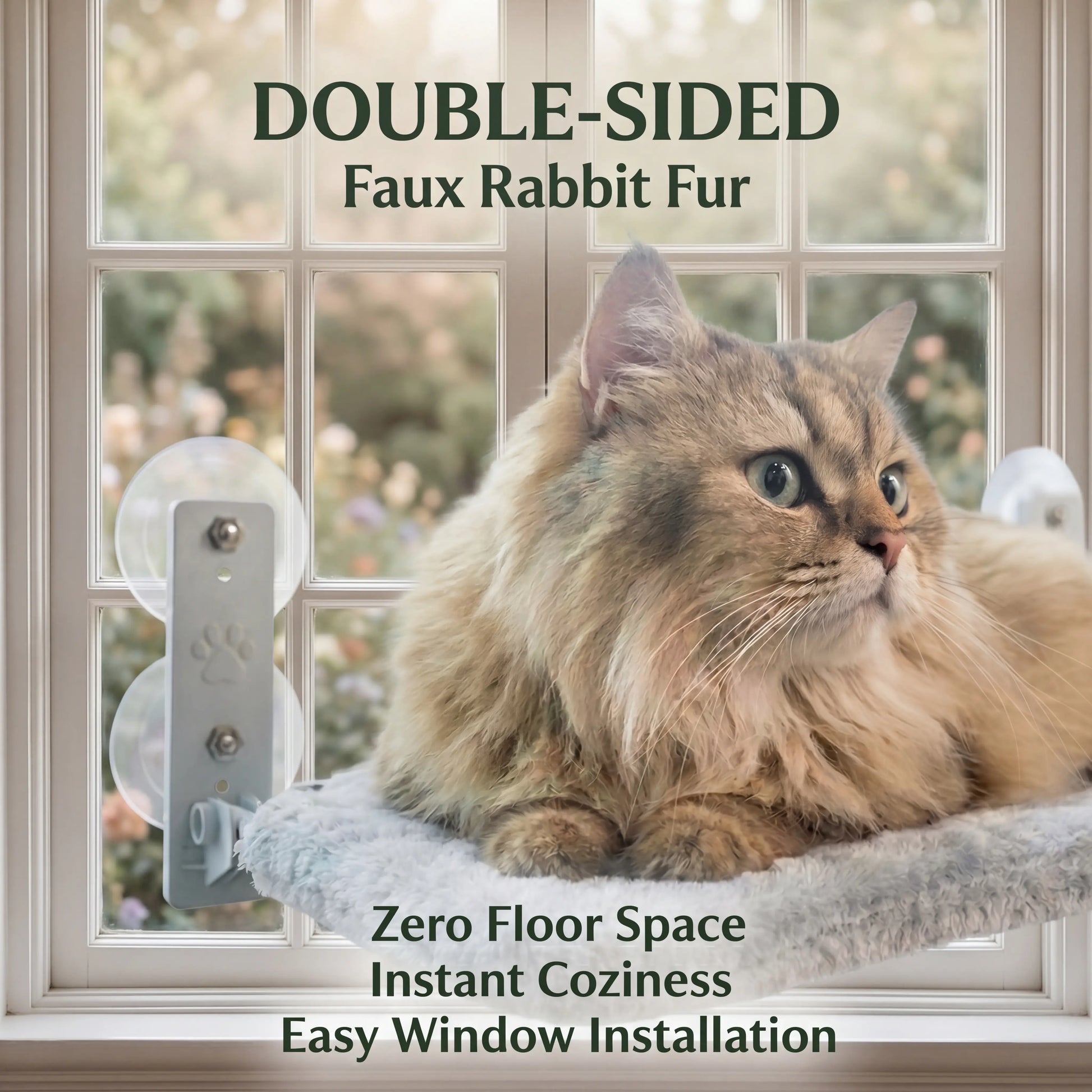Foldable Cat Window Perch - Cordless Space-Saving Hammock with Jumbo Suction Cups and Sturdy Metal Frame, Ideal Cat Bed for Indoor Use and Travel in RVs and Cars