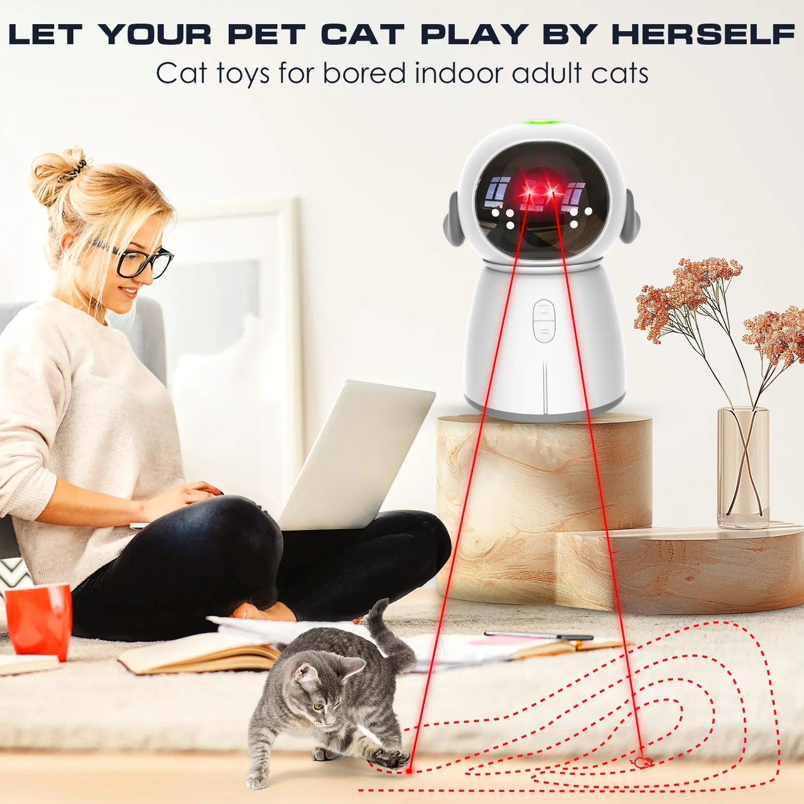 Interactive Motion-Activated Cat Laser Toy 2026 for Indoor Cats and Kittens - Rechargeable, Automatic Play with Dual Patterns and Adjustable Angle for Enhanced Exercise and Engagement for Multiple Pets
