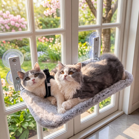 Foldable Cat Window Perch - Cordless Space-Saving Hammock with Jumbo Suction Cups and Sturdy Metal Frame, Ideal Cat Bed for Indoor Use and Travel in RVs and Cars